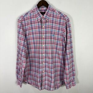 Ralph Lauren Mens L Madras Plaid Button Down Shirt Pink Preppy Coastal Classic